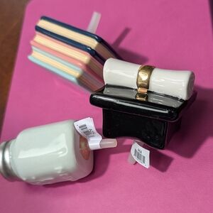 Set Of 3 Nora Fleming Minis - Book Stack, Mason Jar Vase, & Graduation